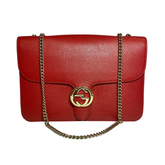 Gucci Dollar Red Calfskin Interlocking G Shoulder Bag with gold hardware