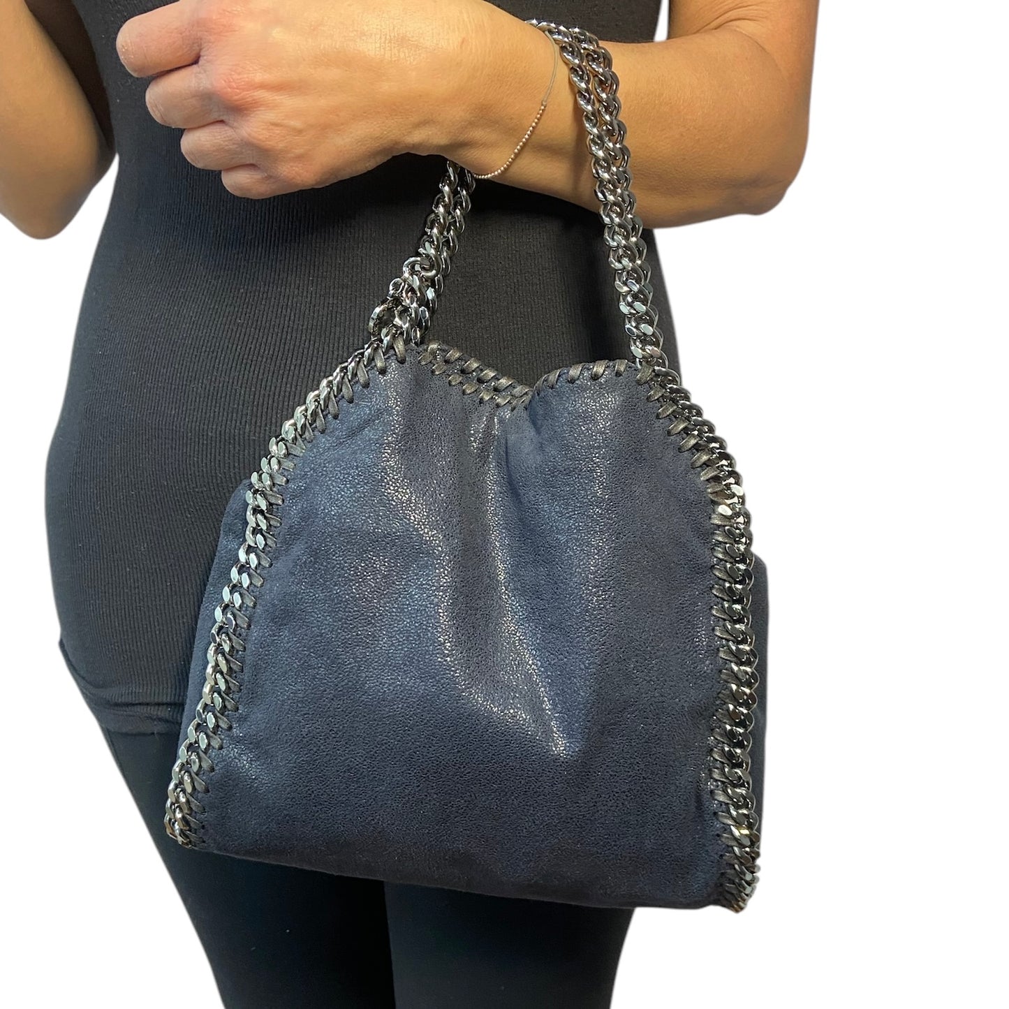 Stella McCartney Falabella blue Fold-Over Tote - top handle / crossbody bag with Silver hardware pink interior 100% authentic.